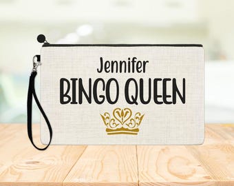 Étui personnalisé BINGO Queen en lin, pochette de transport Dabber, accessoires pour crayons, cadeaux pour grand-mère tante, maman, pochette pour stylo Dabber