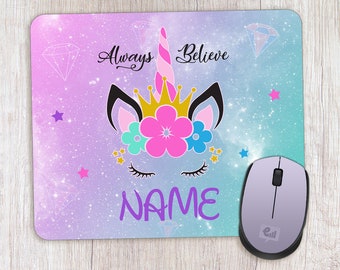 Tapis de souris personnalisé licorne Always Believe coloré antidérapant pour PC ordinateur portable Mac ordinateur gaming tapis de souris cadeau