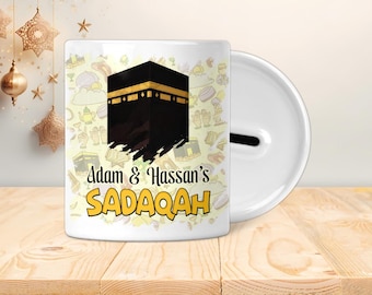 Pot Sadaqah personnalisé - Boîte économique - Cadeaux islamiques, Eid, Ramadan, Musulman, Kaaba style dessin animé pour enfants, adolescents ou adultes