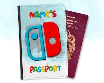 Étui pour passeport personnalisé - Design gamer pour garçons - Style portefeuille avec fentes pour cartes - Travel Holidays pour hommes - Gaming - Cadeau pour gamers