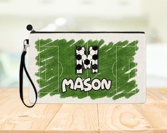Trousse personnalisée pour terrain de football - Prénom et initiales - Cadeau pour garçons filles enfants adultes adolescents - rentrée des classes - sac de papeterie