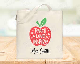 Sac fourre-tout personnalisé Teach Love Inspire, cadeau de remerciement pour le professeur, cadeau de sortie de l'école, diplôme d'assistant pédagogique pour la maternelle, collage