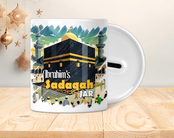 Pot Sadaqah personnalisé - Boîte économique - Cadeaux islamiques, Eid, Ramadan, Musulman, Kaaba en dessin animé pour enfants, adolescents ou adultes, La Mecque