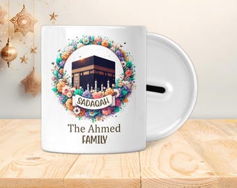 Pot personnalisé Kaaba Sadaqah - Boîte économique - Cadeaux islamiques, Eid, Ramadan, Musulman, Enfants, adolescents, adultes, Enfants - Floral