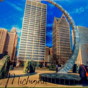 Postal del centro de Detroit Michigan