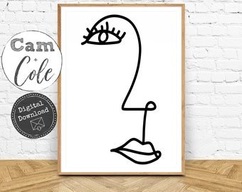 One Line Art, Minimalist Decor, Black and White Art, Digital Prints, Printable Wall Art, Minimalist Wall Art, Line Art Face, Wall Decor