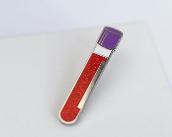 EDTA GLITTER blood test tube hard enamel pin / science gift / scientist / chemistry / laboratory / lab tech / phlebotomy / blood bank