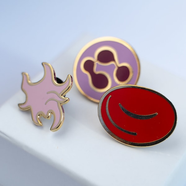 Weiße und rote Blutzelle Emaille Pin TRIO / Wissenschaftler / Forscher / PhD / Immunologie / Wissenschaft / Labor