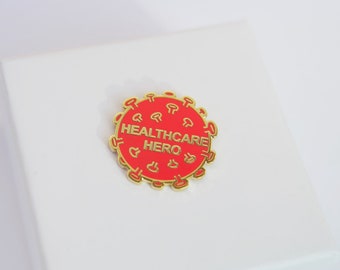 HEALTHCARE HERO enamel pin / COVID 19 / pandemic / science gift / stem / frontline healthcare / virus pin / scientist / laboratory/ Microbi
