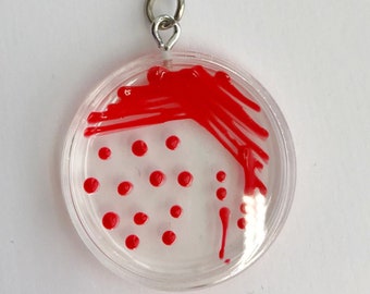 Serratia MH Petri Dish Keychain / Microbiology Agar Art / Bacteria Science Lab Gift / Science Art