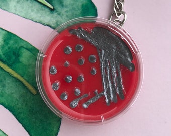 Pseudomonas Petri Dish Keychain / Microbiology Agar Art / Science Lab Gift / Science Art