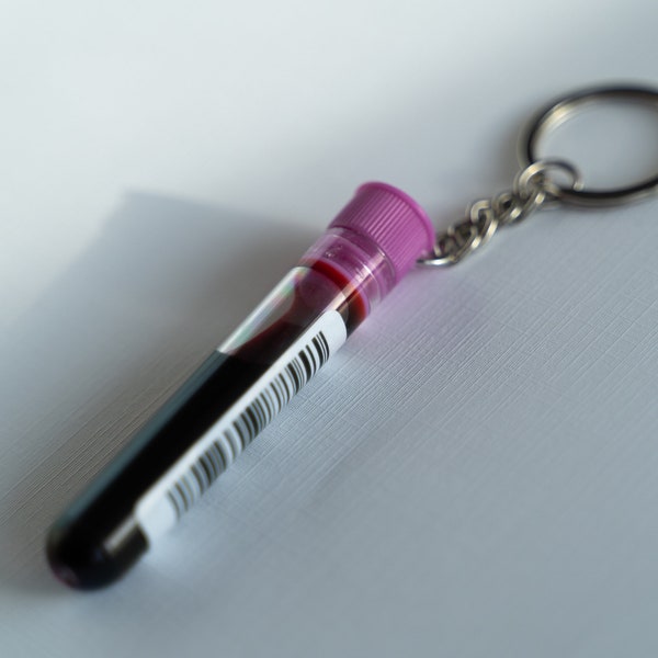 Blood Test Tube Keychain / Chemistry / Transfusion / Blood Bank / Science Gift / Laboratory Lab Gift / Science Art