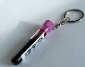 Blood Test Tube Keychain / Chemistry / Transfusion / Blood Bank / Science Gift / Laboratory Lab Gift / Science Art