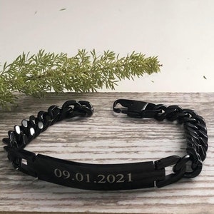 Men's ID Bracelet Personalized Men's Bracelet Custom Bracelet for Men Father's Day Gift for Him Chain Bracelet 8.3 Inches SSB200-B image 1
