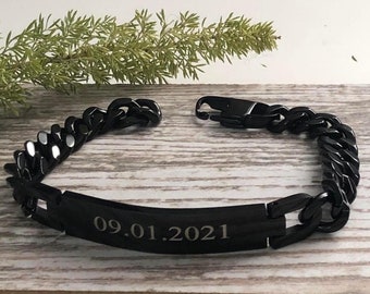 Bracciale identificativo da uomo Bracciale da uomo personalizzato Bracciale personalizzato per uomo Regalo per la festa del papà per lui Bracciale a catena da 8,3 pollici - SSB200-B