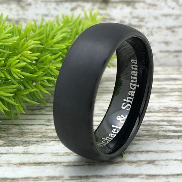 8mm Black Titanium Wedding Band, Personalized Titanium Ring Promise Ring Comfort Fit, Gift For Him, Gift for Her, Matte Finish, Classic Dome