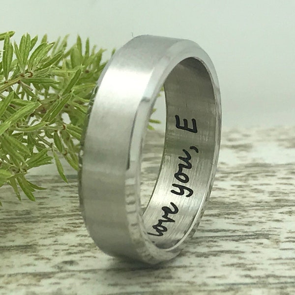 Stainless Steel Ring, Men's Wedding Band, Personalized Custom Engraved Promise Ring for Her and Him, Purity Ring, CQSSR088