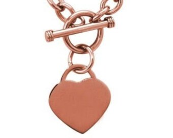 Stainless Steel Rose Gold Heart Charm Tag Toggle Pendant Necklace Cable 18", Heart Toggle Necklace,Brisdes Maids jewelry, Love Necklace