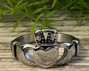 Claddagh Ring Stainless Steel Claddagh Ring, Love Loyalty Friendship Claddagh Band, Personalize Claddagh Ring