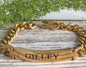 Men's ID Bracelet Personalized Gold Men's Bracelet Custom Bracelet for Men Father's Day Gift for Him Chain Bracelet 8.3 Inches - SSB200-G