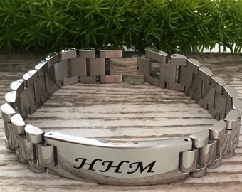 Personalized Engravable Stainless Steel ID Bracelets for Men Women, Custom Engrave Name Plate Identity ID Bar Bracelet For Dad