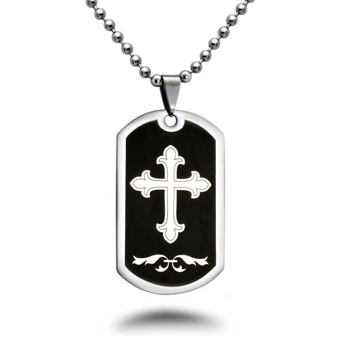 Personalized Cross Dog Tag Necklace, Men's Cross Pendant Necklace