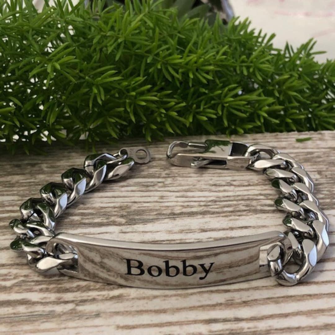 Mens ID Bracelet Stainless Steel ID Bracelet Custom Bracelet for Men