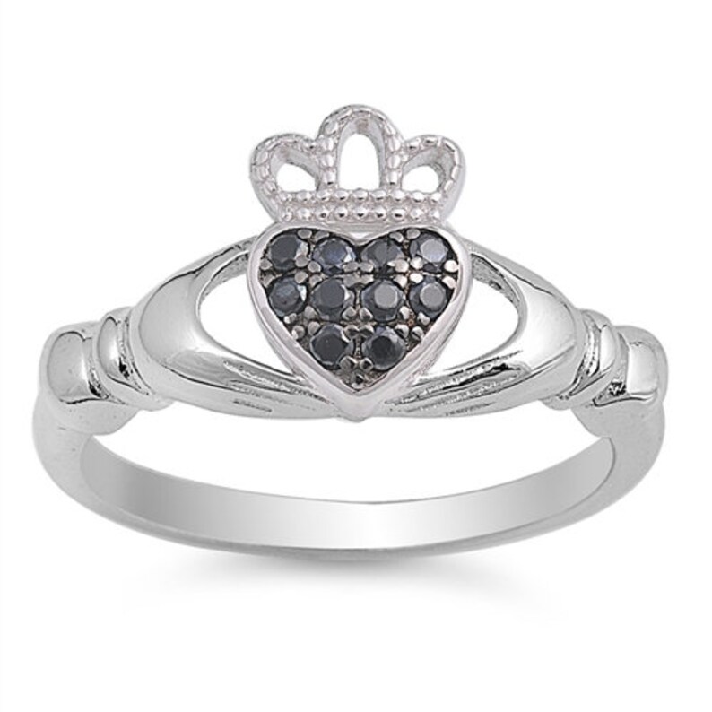 Claddagh Ring Irish Promise Ring 925 Sterling Silver CZ Round Etsy