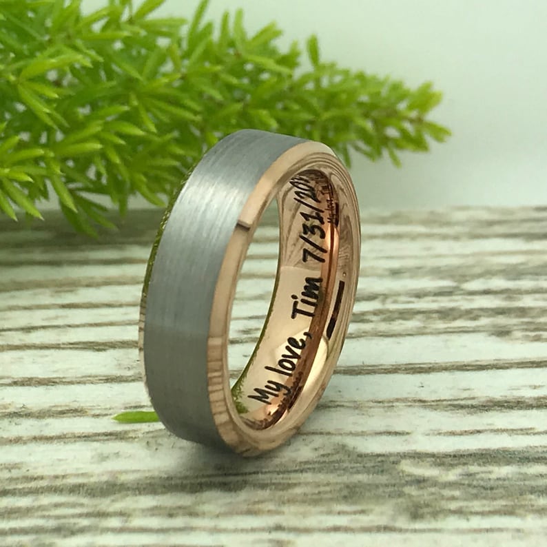 Unisex Ring 6mm Tungsten Wedding Band Two Tone Rose Gold Tungsten Ring Personalized Tungsten Ring,Comfort Fit Ring