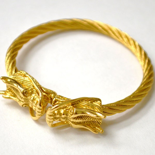 Dragon Bracelet Gold Plated Stainless Steel Dragon Cable Bracelet  Gothic Style Bangle Bracelet for Men and Women