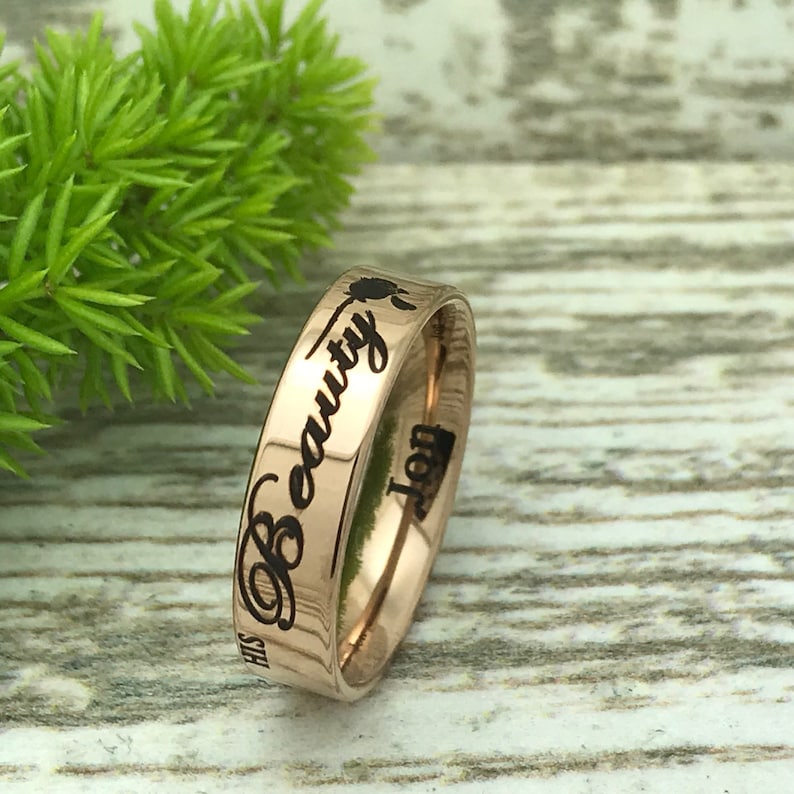 5mm Rose Gold Wedding Band Skinny Ring Personalize Rose Gold Plated Stainless Steel Wedding Band Pipe Cut Ring