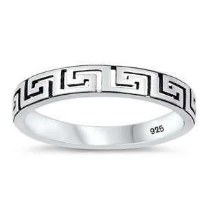 4mm Sterling Silver Wedding Band, Personalize Cut Out Greek Key 925 Sterling Silver Wedding Band, Promise Ring, Greek Key Ring