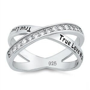 Coastal Jewelry Women's 'True Love Waits' Cursive Script Stainless Steel  Ring