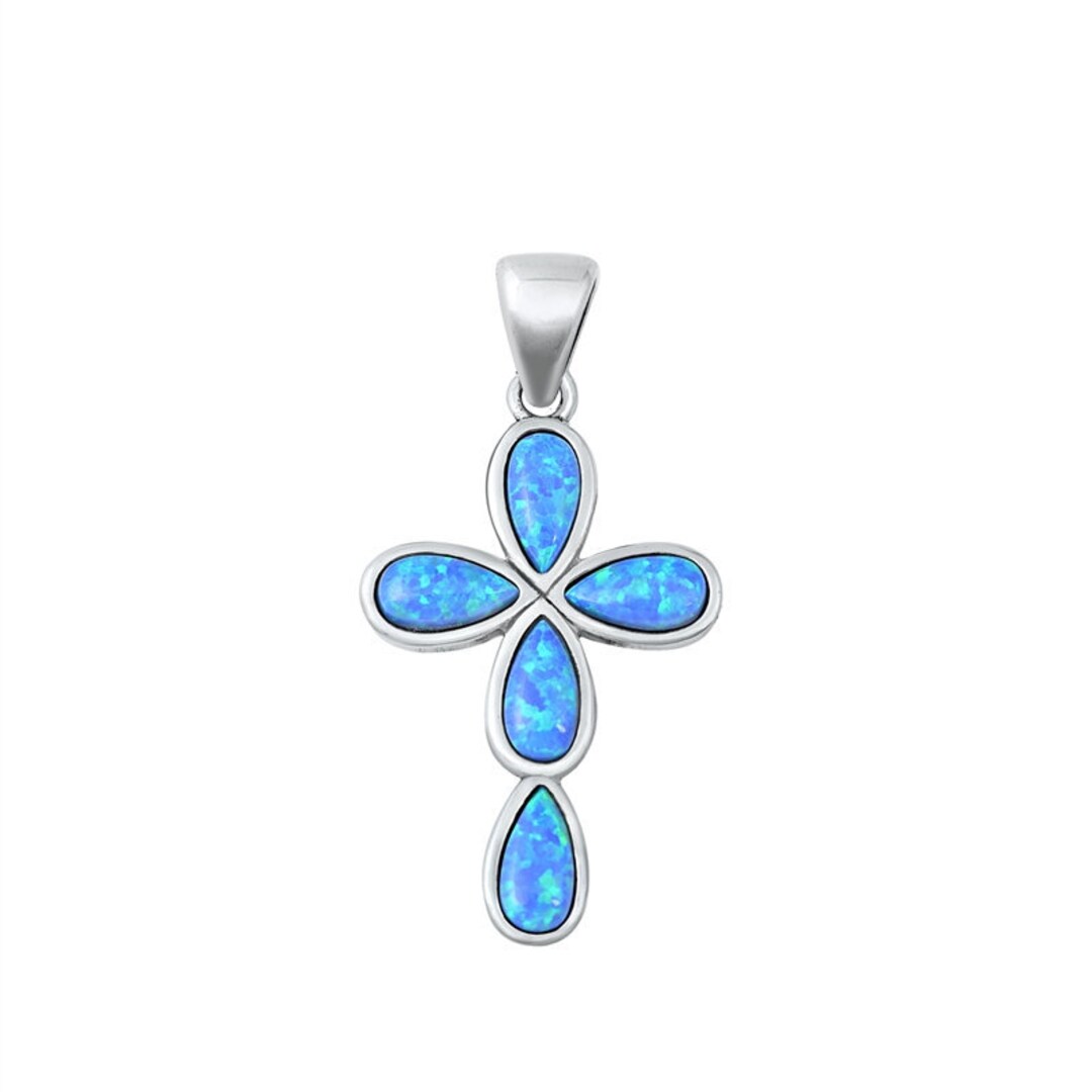 Cross Necklace, Sterling Silver Lab Opal Cross Necklace, Sterling