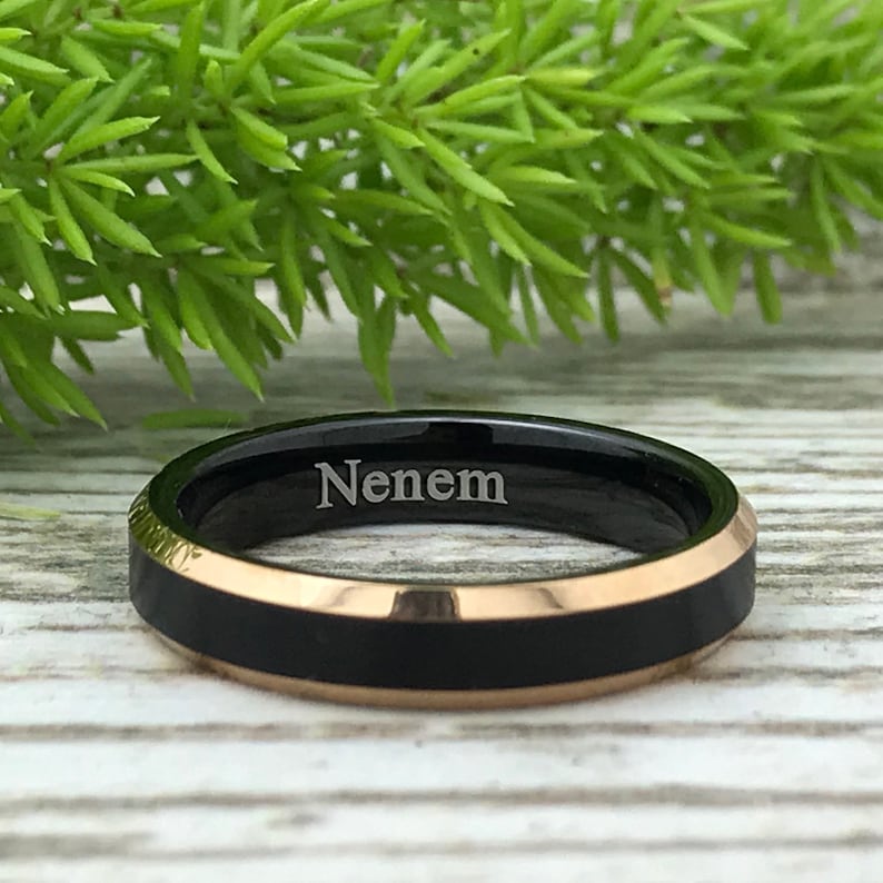 Skinny Ring Two Tone Black and Rose Gold Tungsten Ring Personalized Tungsten Ring,Promise Ring 4MM Tungsten Wedding Band