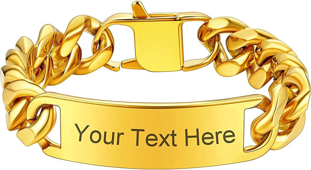 Engraved ID Bracelet Men's Gold IP Plated ID Bracelet Etsy