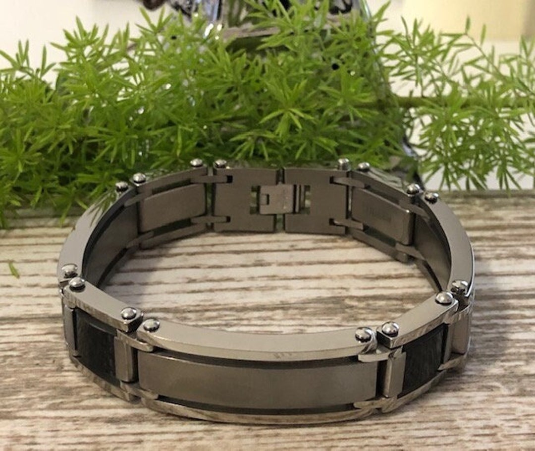 Mens ID Bracelet Titanium ID Bracelet With Carbon Fiber Inlay Etsy