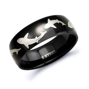 8mm Shark Ring, Black Plated Stainless Steel Wedding Band, Personalize Engrave  Classic Dome Ring Men's Black Wedding Band