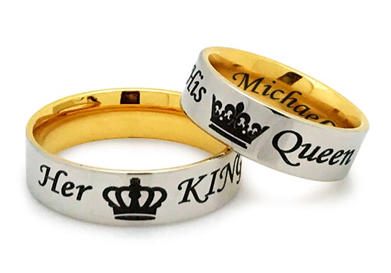 Fashion King Queen Couple Ring King Queen Golden Stainless - Temu