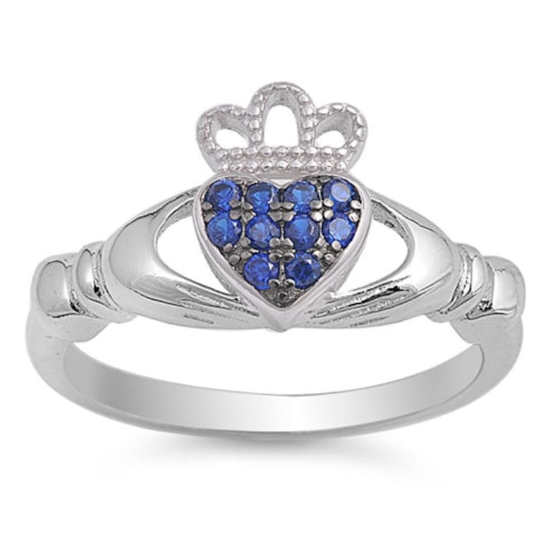 Claddagh Ring Irish Promise Ring 925 Sterling Silver CZ Round Etsy