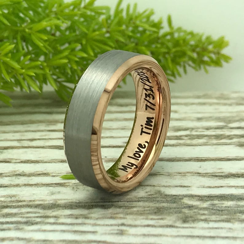 Unisex Ring 6mm Tungsten Wedding Band Two Tone Rose Gold Tungsten Ring Personalized Tungsten Ring,Comfort Fit Ring