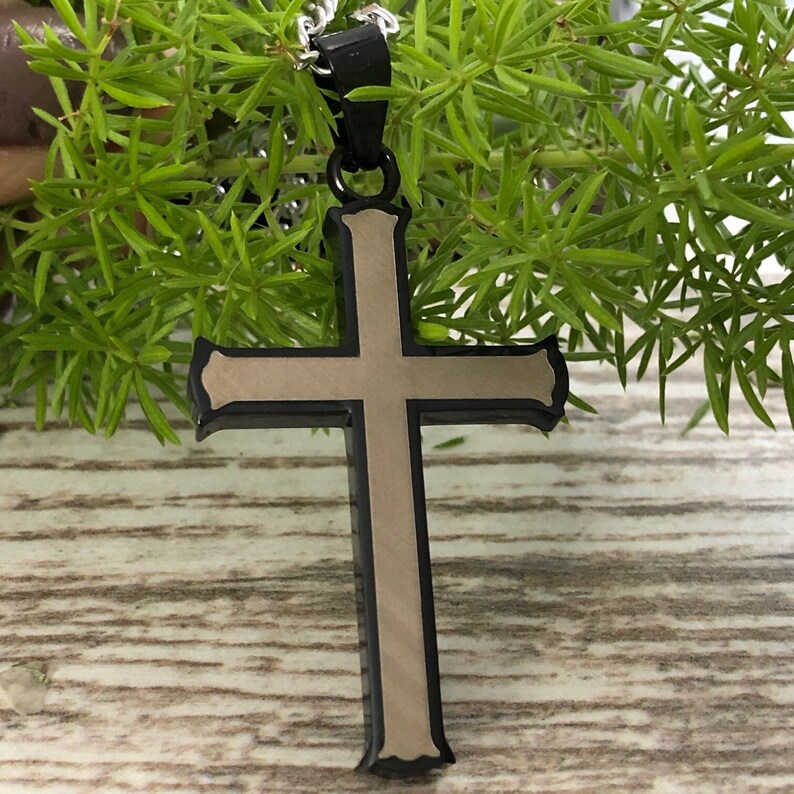 Black Cross Necklace Mens Cross Pendant Necklace Etsy