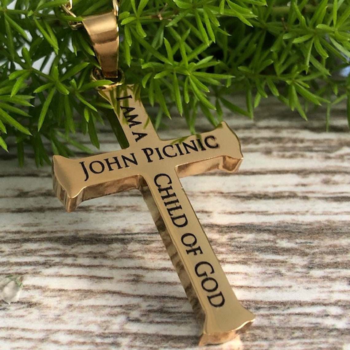 Mens Cross Pendant Necklace Personalized Yellow Gold Plated Etsy