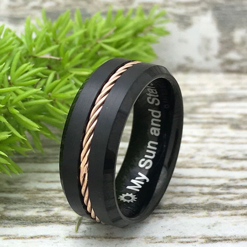 Comfort Fit 8mm4mm Tungsten Wedding Rings Two Tone Rose Gold Tungsten Ring Personalize Tungsten Wedding Rings