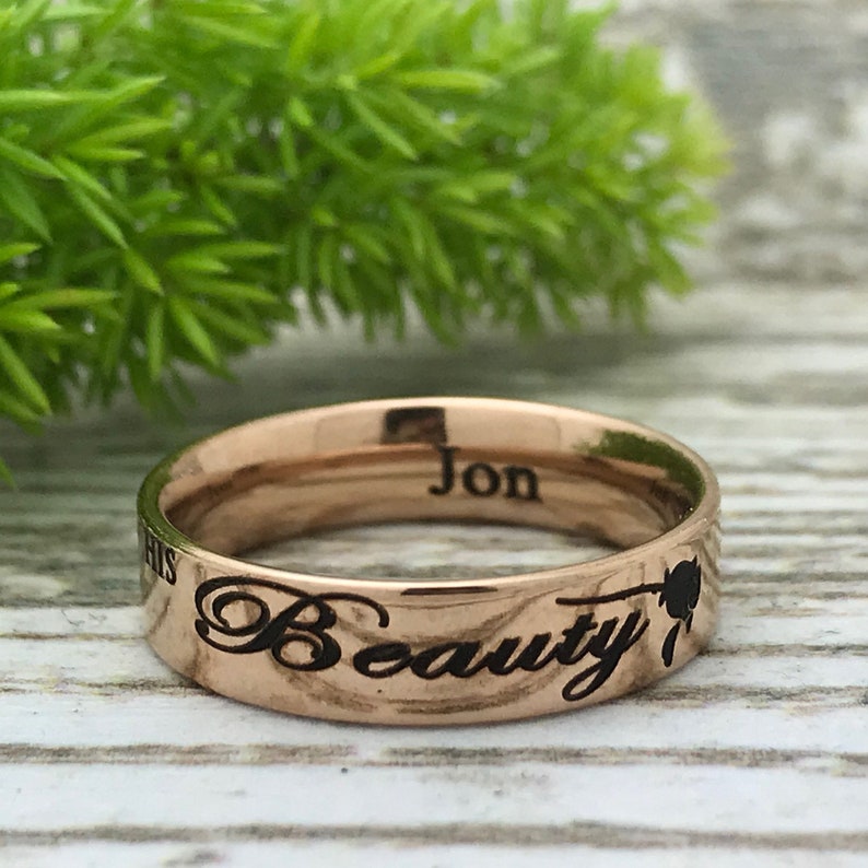 5mm Rose Gold Wedding Band Skinny Ring Personalize Rose Gold Plated Stainless Steel Wedding Band Pipe Cut Ring