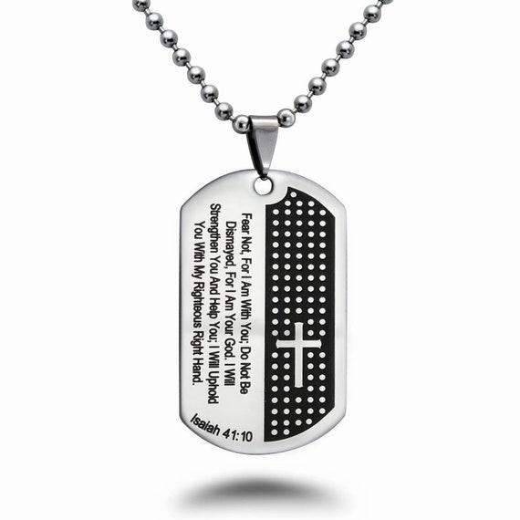 Stainless Steel Isaiah 41:10 Fear Not Dog Tag Pendant-Necklace-Engraving Avail.