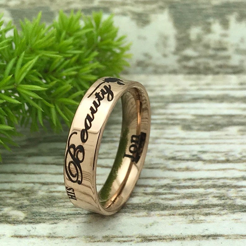 5mm Rose Gold Wedding Band Skinny Ring Personalize Rose Gold Plated Stainless Steel Wedding Band Pipe Cut Ring