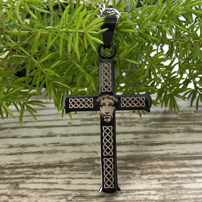 Black Celtic Necklace Men's Cross Pendant Necklace Etsy