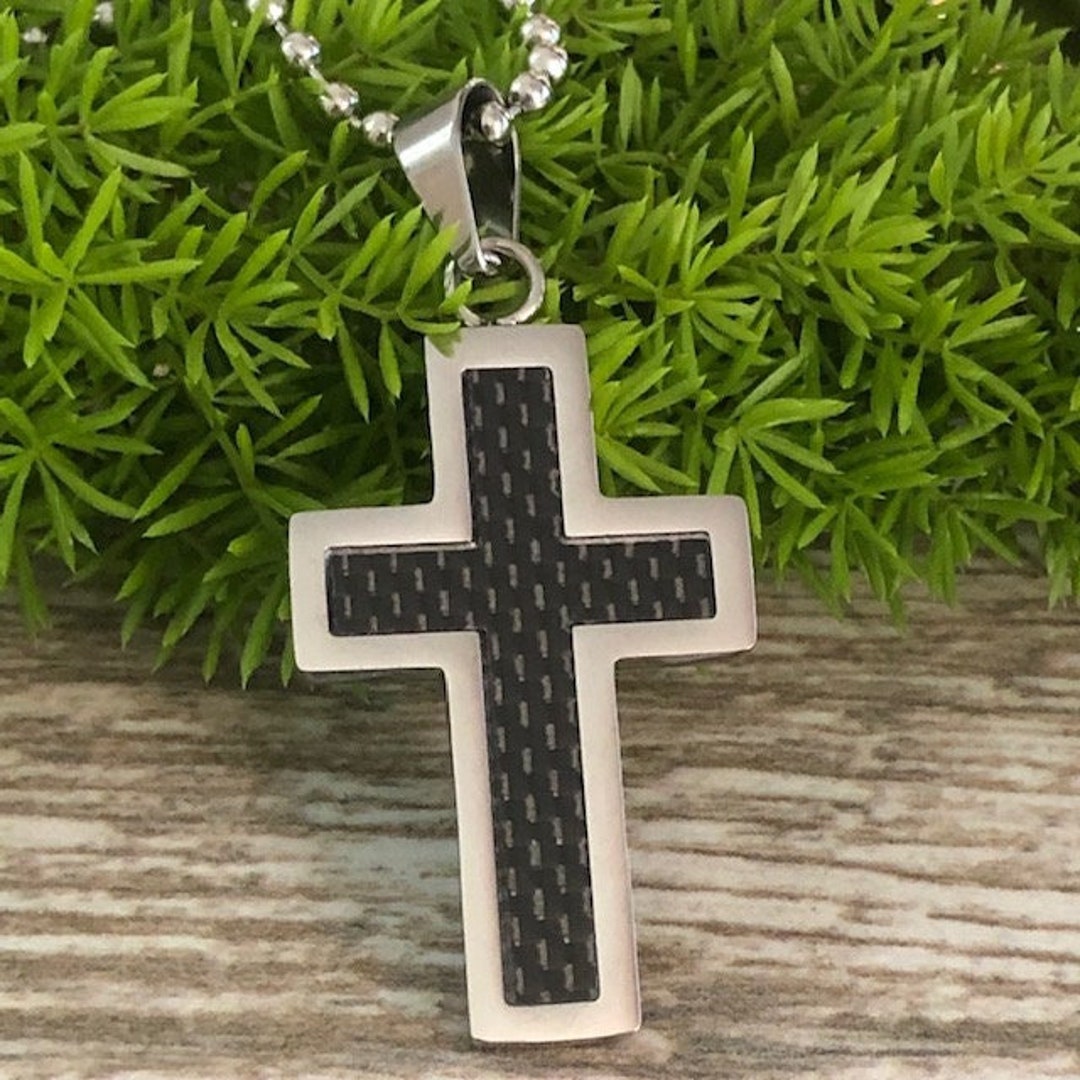 Cross Necklace, Carbon Fiber Cross Necklace Personalize Stainless Steel