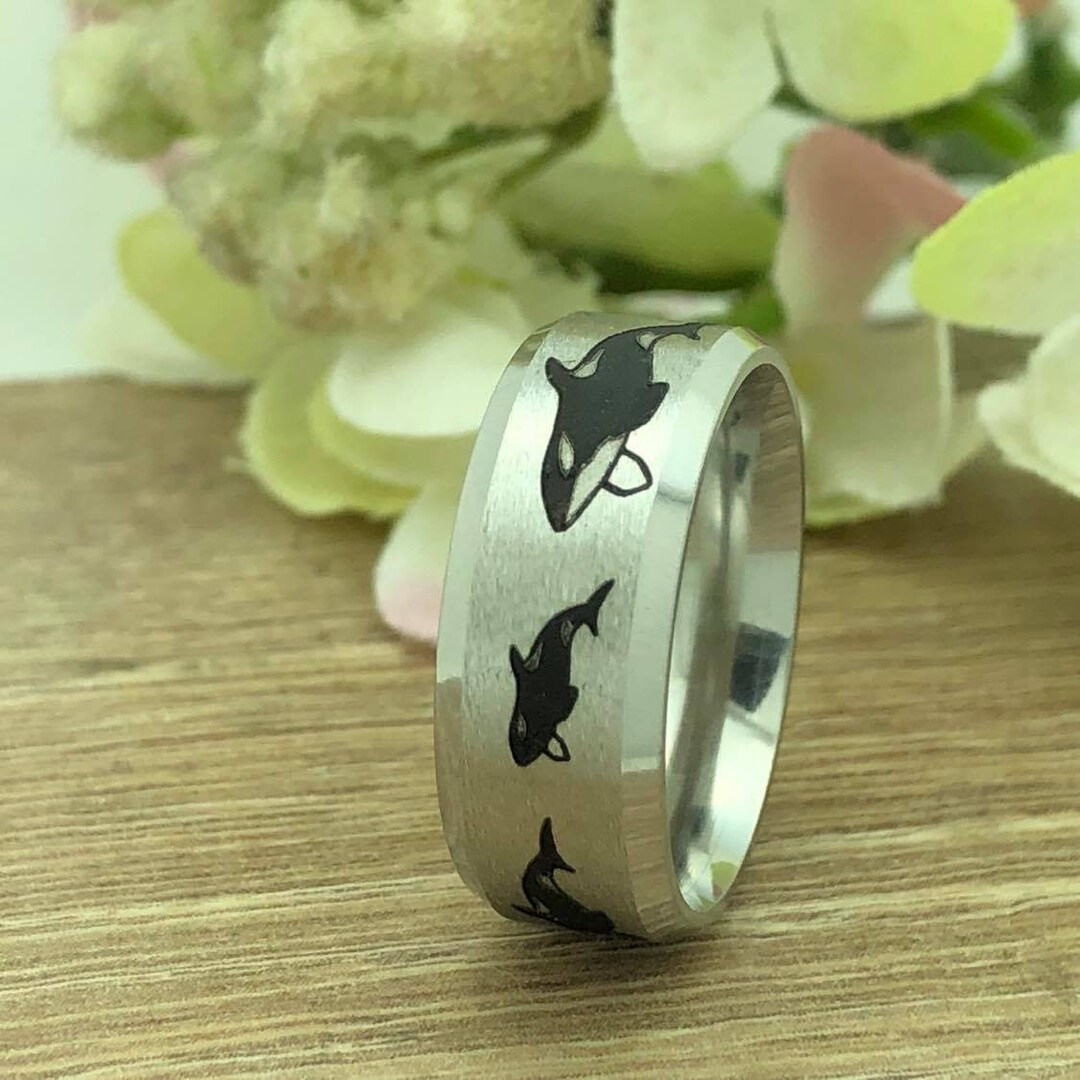 8mm Orca Ring, Orca Killer Whale Ringstainless Steel Wedding Band
